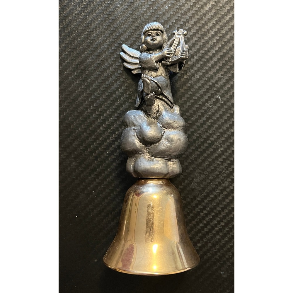Pewter Angel Harpist Bell Handcrafted Made In USA Collectible Decor